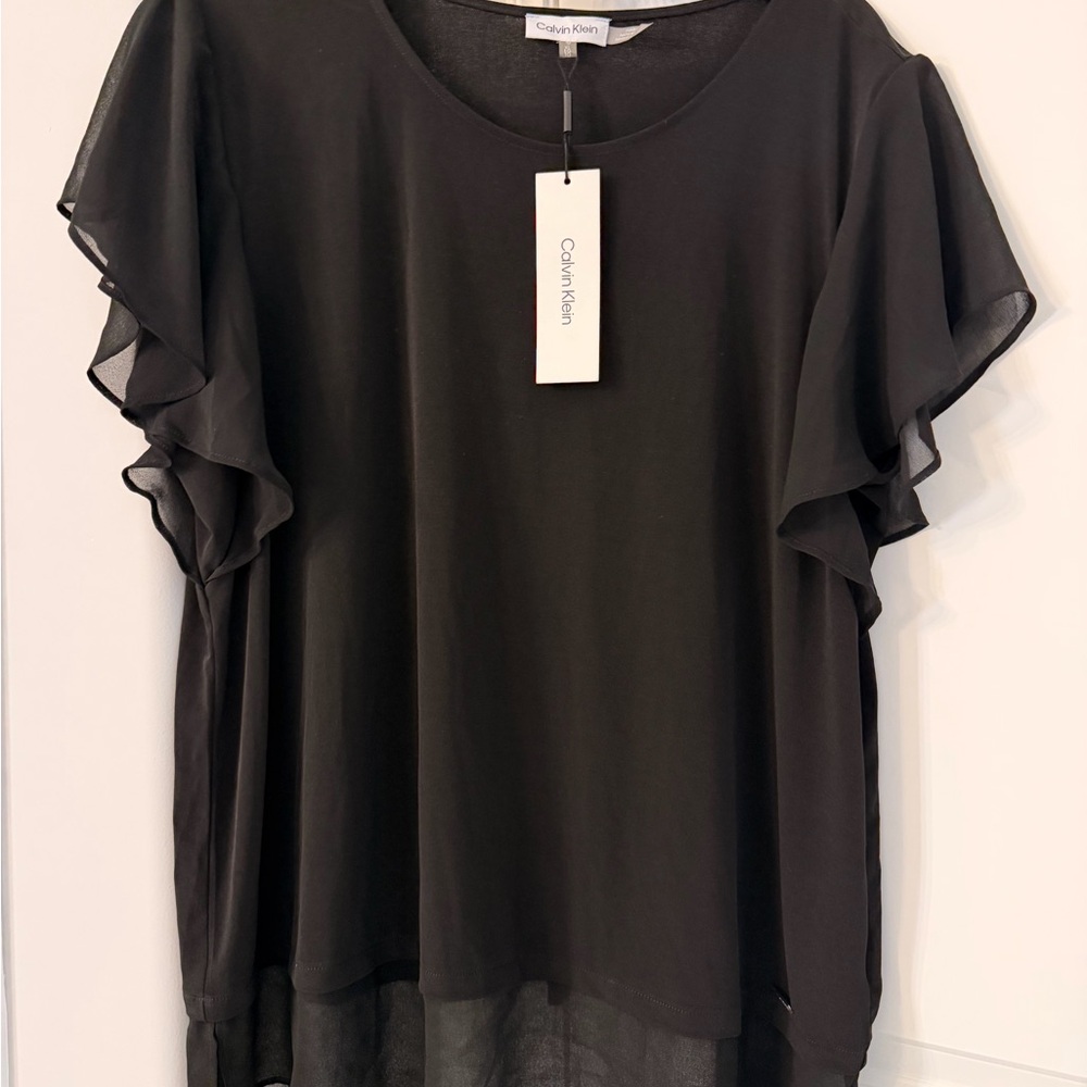 Calvin Klein Black Flutter Sleeve Blouse